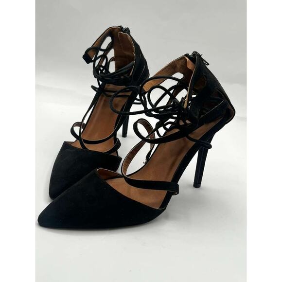 Charlotte Russe Women’s Black Lace-Up Pointed Toe Stiletto Heels Size 8 Used 4" - Picture 2 of 9